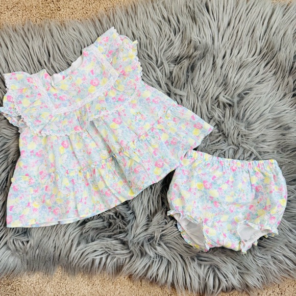 Janie & Jack ruffle dress & bloomers with white bunnies & ducks. - Picture 1 of 5